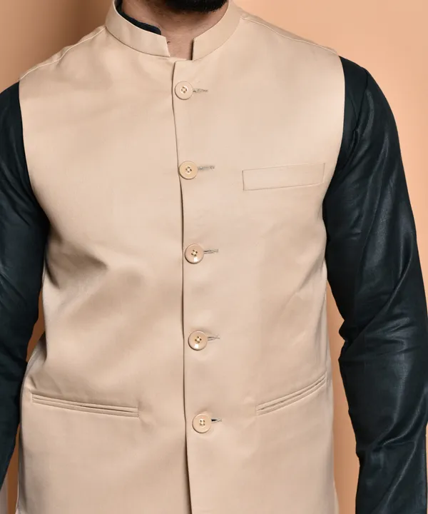 Men's_Beige_Nehru_Jacket_With_Black_Kurta_Set