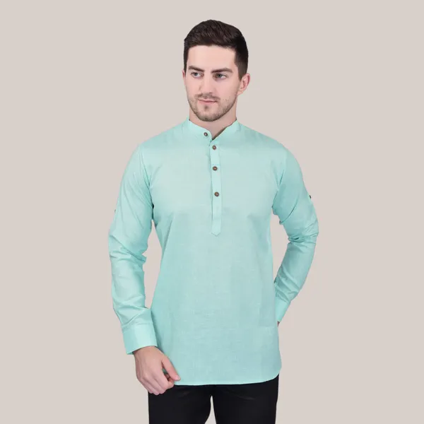 Men's_Mint_Green_Long_Kurta_With_Mandarin_Collar