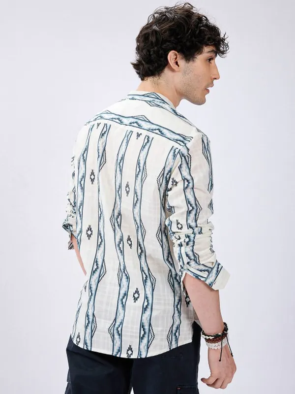 Men's_White_&_Blue_Aztec_Print_Long_Sleeve_Casual_Shirt