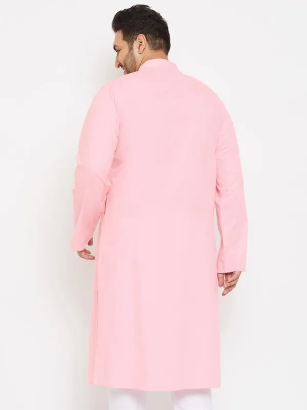 Men's_Pink_Cotton_Kurta_With_Mandarin_Collar_And_Full_Sleeves