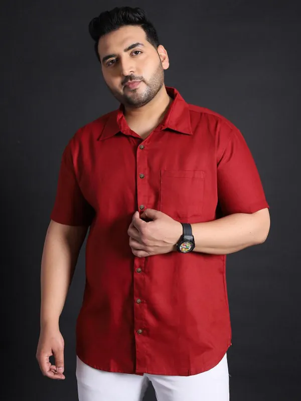 Men's_Maroon_Short_Sleeve_Casual_Shirt