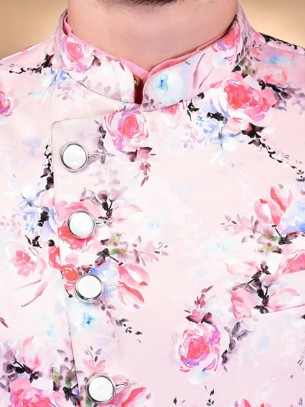 Men's_Pink_Kurta_Pajama_Set_With_Floral_Print_Nehru_Jacket