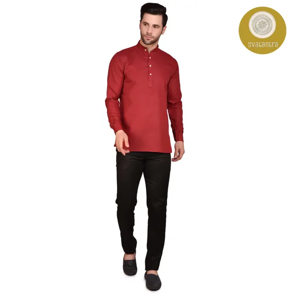 Men's_Dark_Brown_Long_Sleeve_Kurta_With_Mandarin_Collar