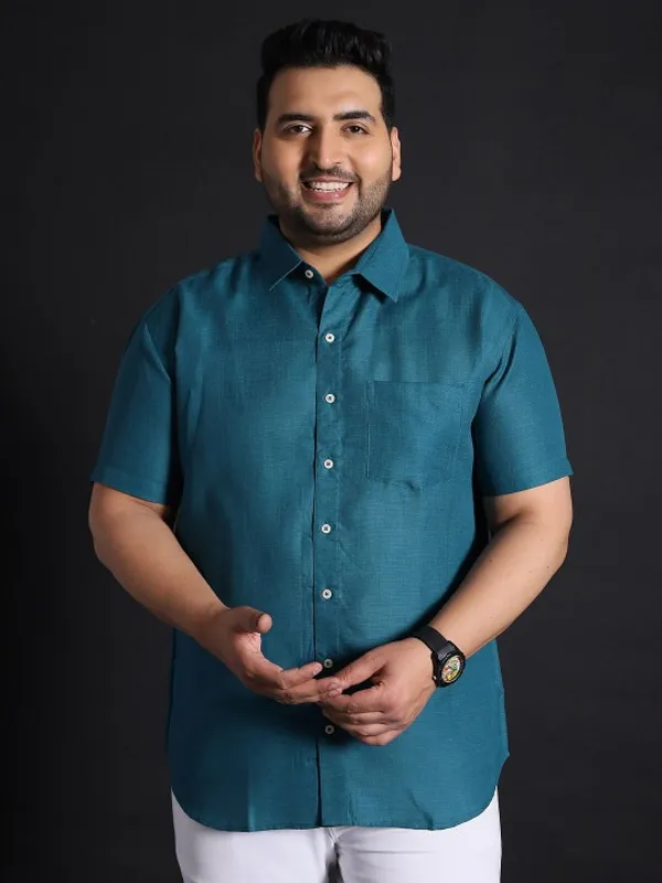 Men's_Teal_Blue_Linen_Short_Sleeve_Casual_Shirt
