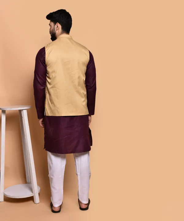 Men's_Ethnic_Kurta_Set_With_Nehru_Jacket_-_Maroon_And_Beige