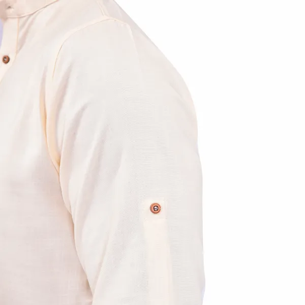 Men's_Beige_Cotton_Short_Kurta_With_Mandarin_Collar