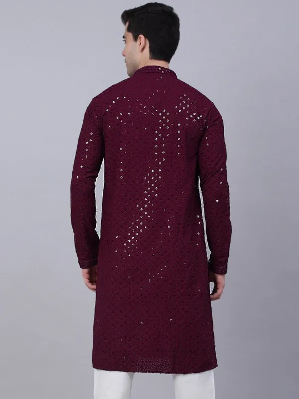 Maroon_Embellished_Kurta_For_Men_-_Ethnic_Wear_With_Sequin_Work