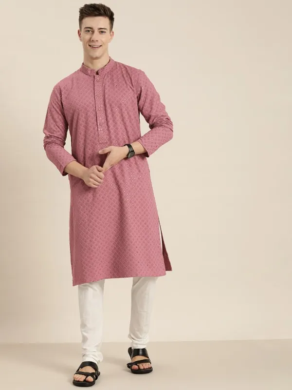 Men's_Pink_Ethnic_Kurta_With_Mandarin_Collar