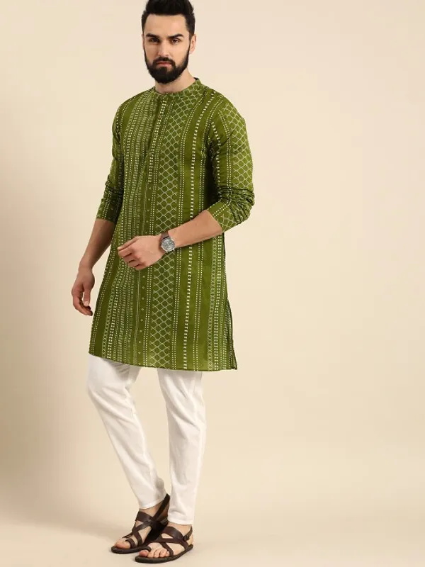 Men's_Green_Printed_Kurta_With_White_Pajama_Set