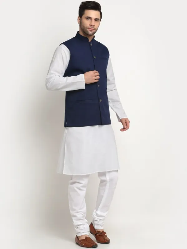 Navy_Blue_Nehru_Jacket_With_White_Kurta_Pajama_Set