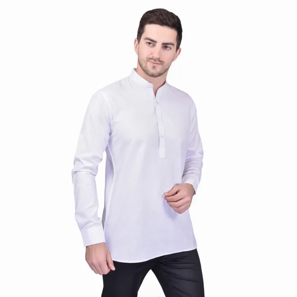 Men's_White_Cotton_Short_Kurta_With_Mandarin_Collar