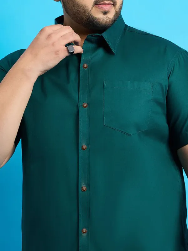 Men's_Dark_Teal_Green_Half_Sleeve_Formal_Shirt_With_Pocket