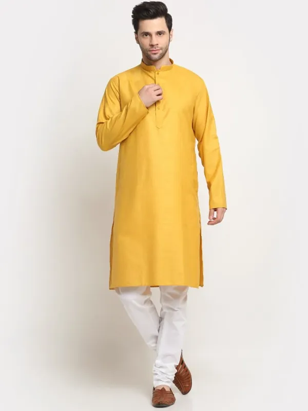 Men's_Ethnic_Kurta_Pajama_With_Nehru_Jacket_Set_-_Mustard_Yellow_And_Maroon