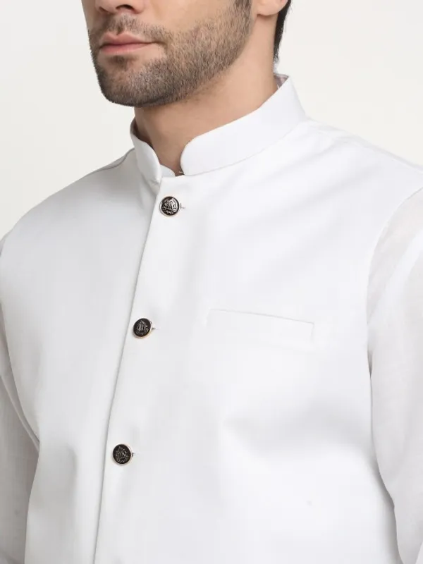 White_Kurta_Pajama_With_Nehru_Jacket_Set_For_Men