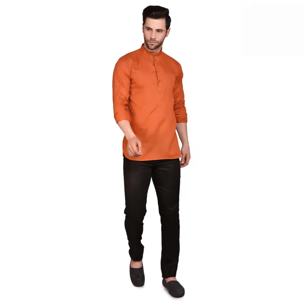 Men's_Orange_Short_Kurta_With_Black_Pants_Set