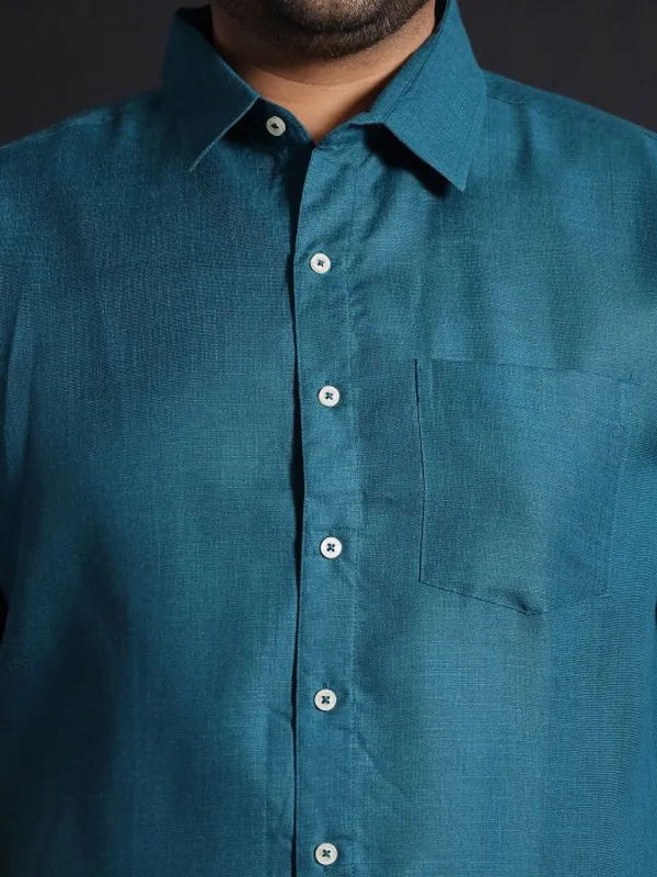 Men's_Teal_Blue_Linen_Short_Sleeve_Casual_Shirt