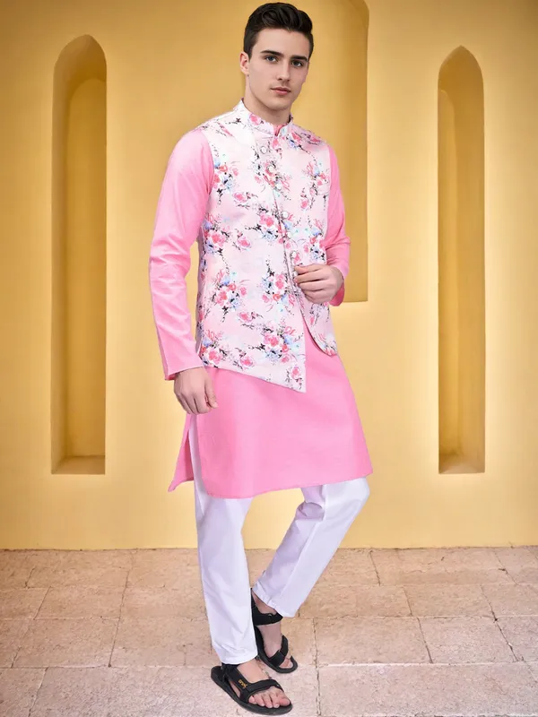 Men's_Pink_Kurta_Pajama_Set_With_Floral_Print_Nehru_Jacket