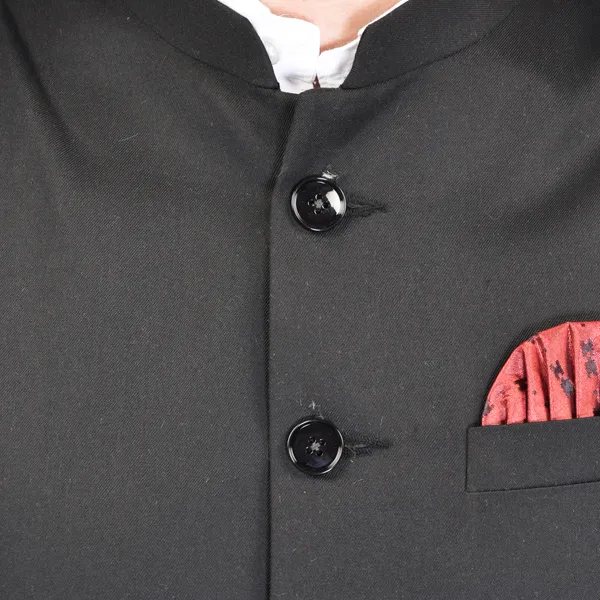 Men's_Black_Nehru_Jacket_With_Red_Pocket_Square