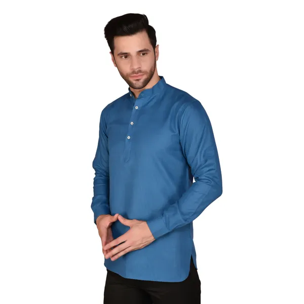 Men's_Blue_Long_Kurta_With_Black_Pants_Set