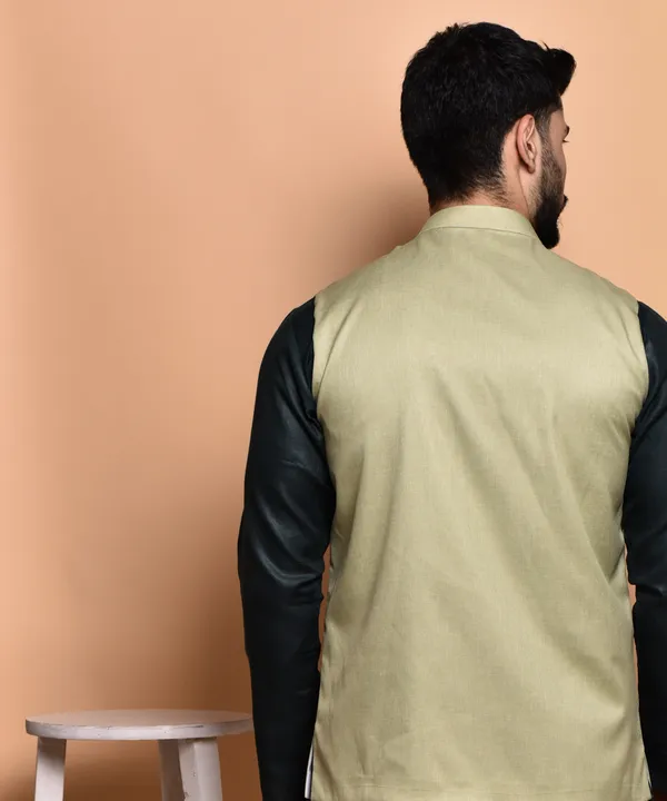 Men's_Ethnic_Nehru_Jacket_With_Kurta_Pajama_Set_-_Pista_Green_&_Black