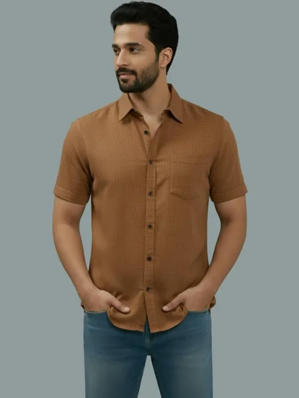 Men's_Brown_Half_Sleeve_Casual_Shirt