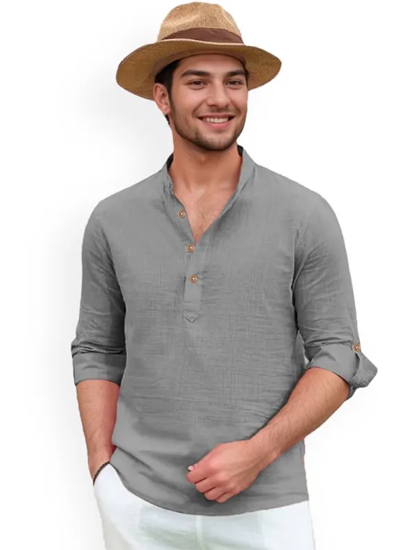 Grey_Mandarin_Collar_Full_Sleeve_Casual_Shirt_For_Men