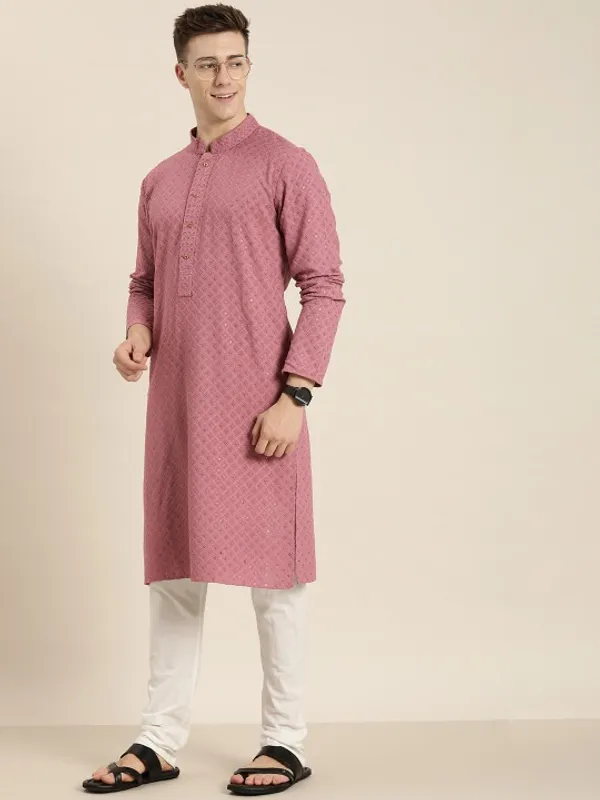 Men's_Pink_Ethnic_Kurta_With_Mandarin_Collar