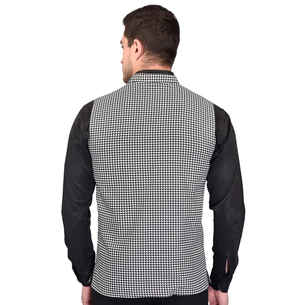 Men's_Black_And_White_Houndstooth_Nehru_Jacket_With_Pocket_Square