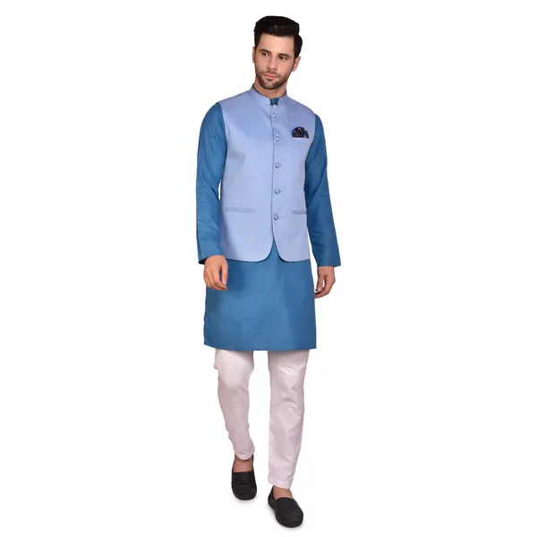 Men's_Ethnic_Kurta_Pajama_Set_With_Nehru_Jacket_-_Blue