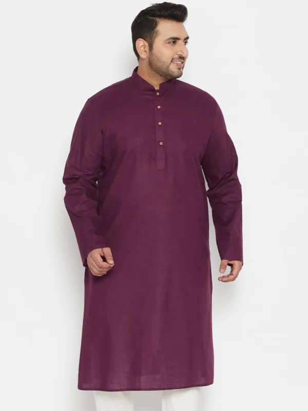 Men's_Wine_Cotton_Kurta_With_Mandarin_Collar_And_Full_Sleeves