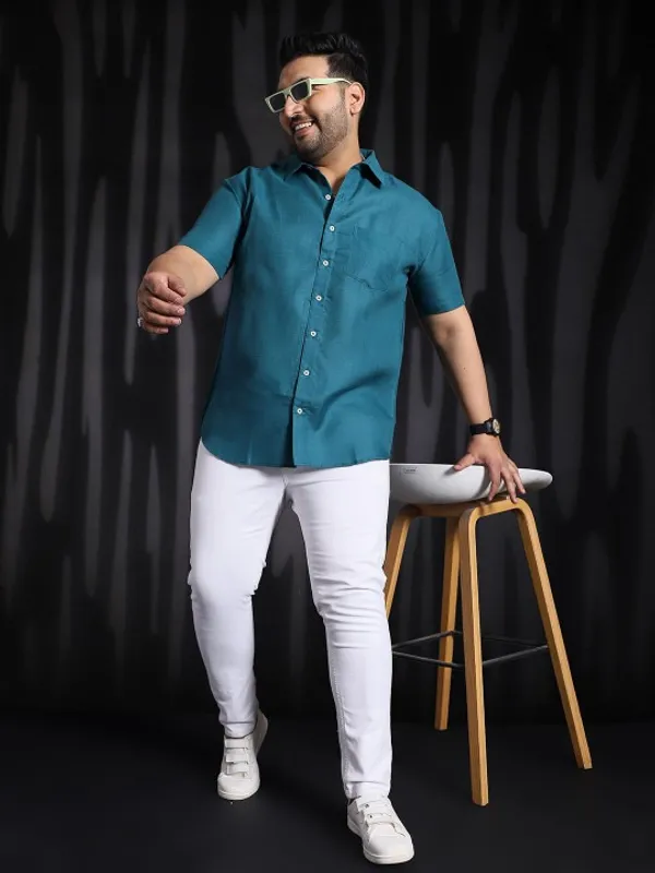Men's_Teal_Blue_Linen_Short_Sleeve_Casual_Shirt