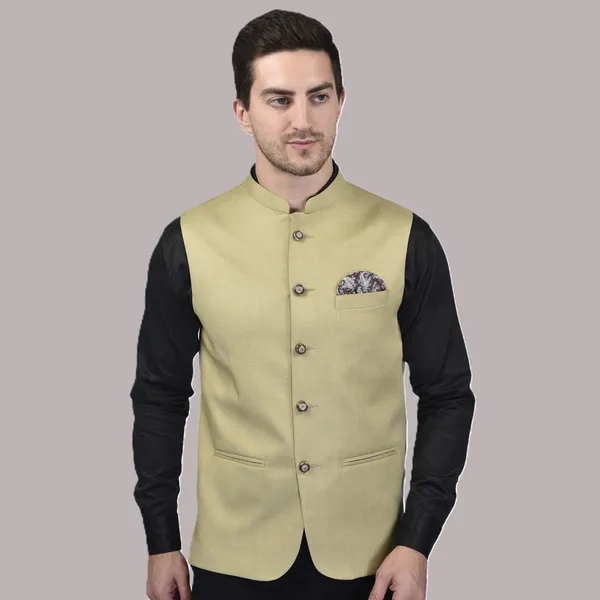 Men's_Beige_Nehru_Jacket_With_Pocket_Square