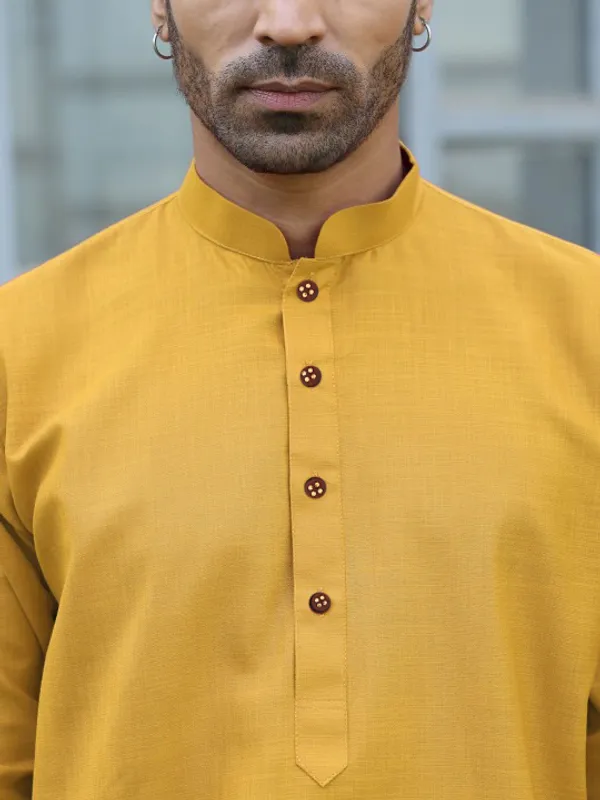 Men's_Mustard_Yellow_Cotton_Kurta_With_Mandarin_Collar