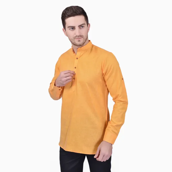 Men's_Mustard_Yellow_Short_Kurta_With_Mandarin_Collar