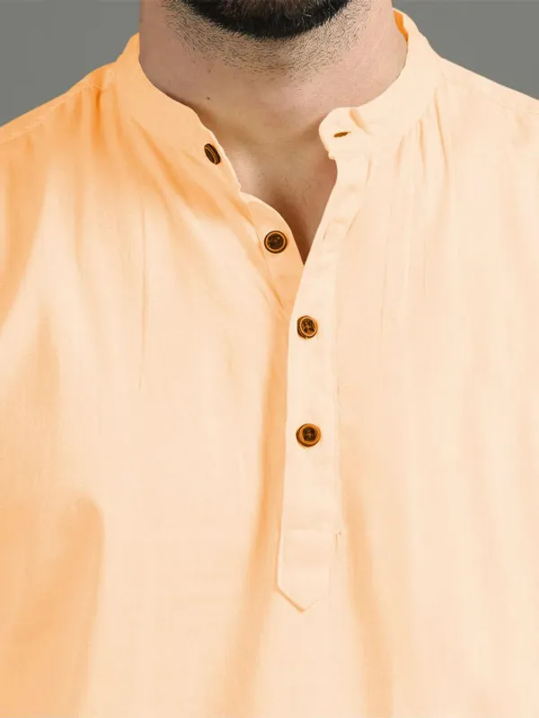 Men's_Orange_Solid_Short_Kurta_With_Mandarin_Collar