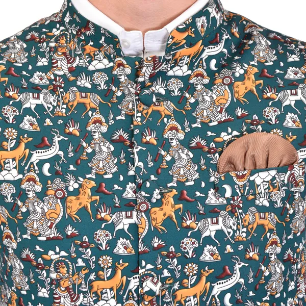 Men's_Floral_Printed_Nehru_Jacket_-_Teal_Blue_With_Multi-Color_Print