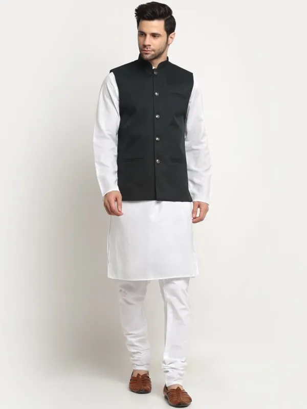 Men's_Black_Nehru_Jacket_(Waistcoat)_With_White_Kurta_Pajama_Set