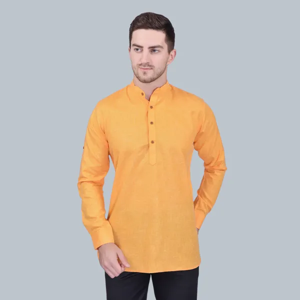 Men's_Mustard_Yellow_Short_Kurta_With_Mandarin_Collar