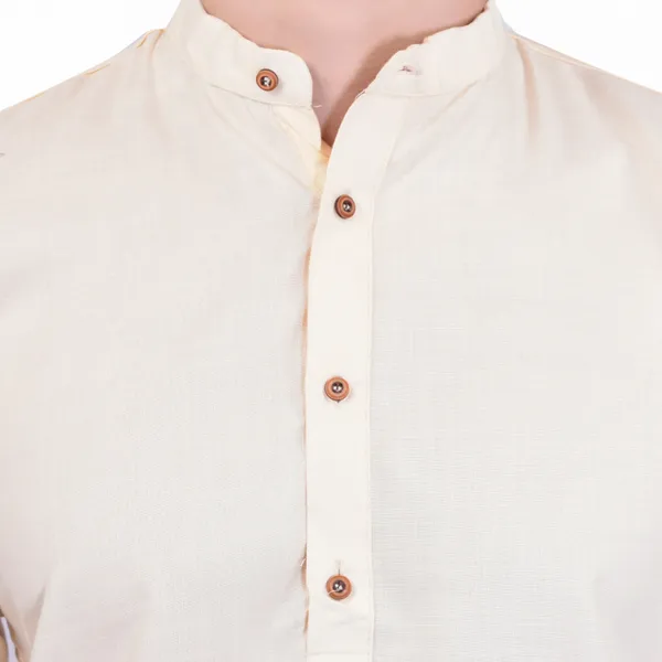 Men's_Beige_Cotton_Short_Kurta_With_Mandarin_Collar