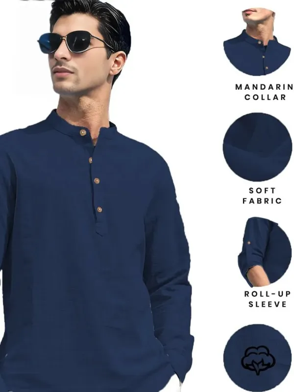 Men's_Navy_Blue_Cotton_Linen_Mandarin_Collar_Casual_Shirt