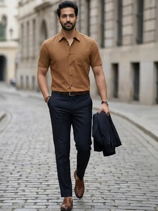 Men's_Brown_Half_Sleeve_Casual_Shirt