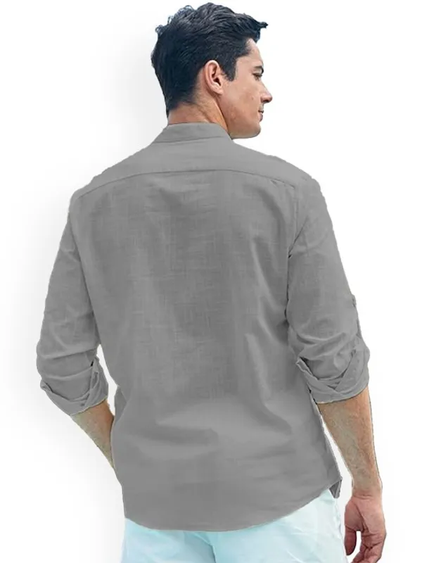 Grey_Mandarin_Collar_Full_Sleeve_Casual_Shirt_For_Men