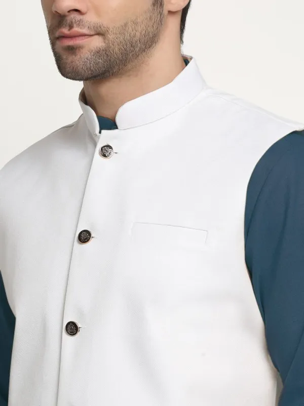 Men's_White_Nehru_Jacket_With_Teal_Blue_Kurta_Pajama_Set