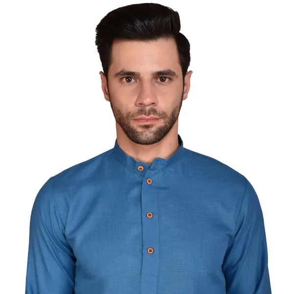 Men's_Blue_Cotton_Kurta_With_White_Pajama_Set_-_Traditional_Ethnic_Wear