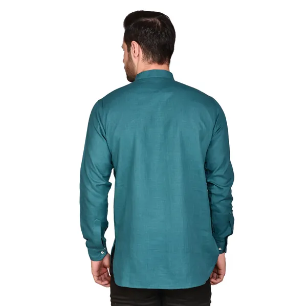 Men's_Teal_Blue_Short_Kurta_With_Mandarin_Collar