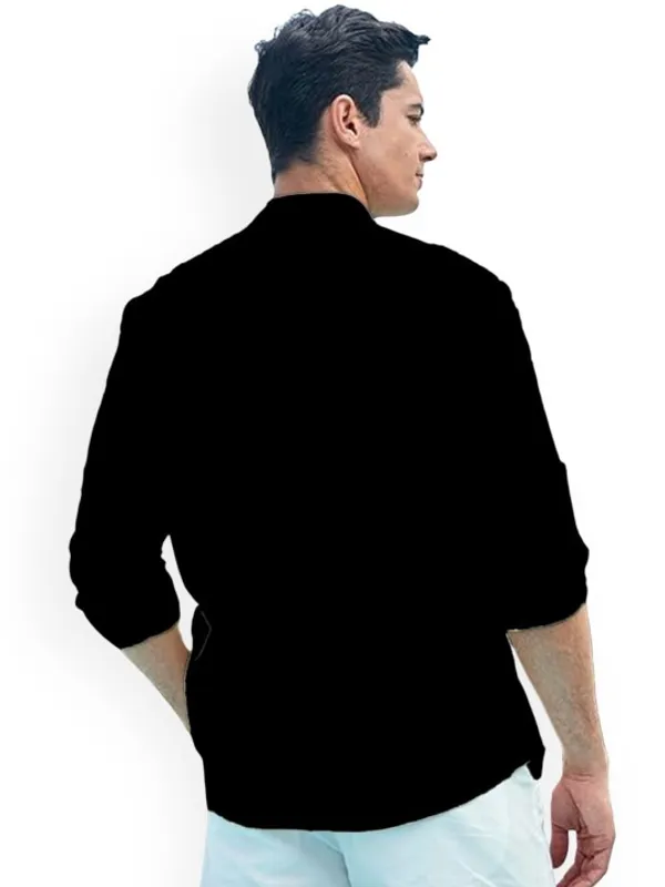 Men's_Black_Full_Sleeve_Cotton_Shirt_With_Button_Placket_And_Roll-Up_Sleeves