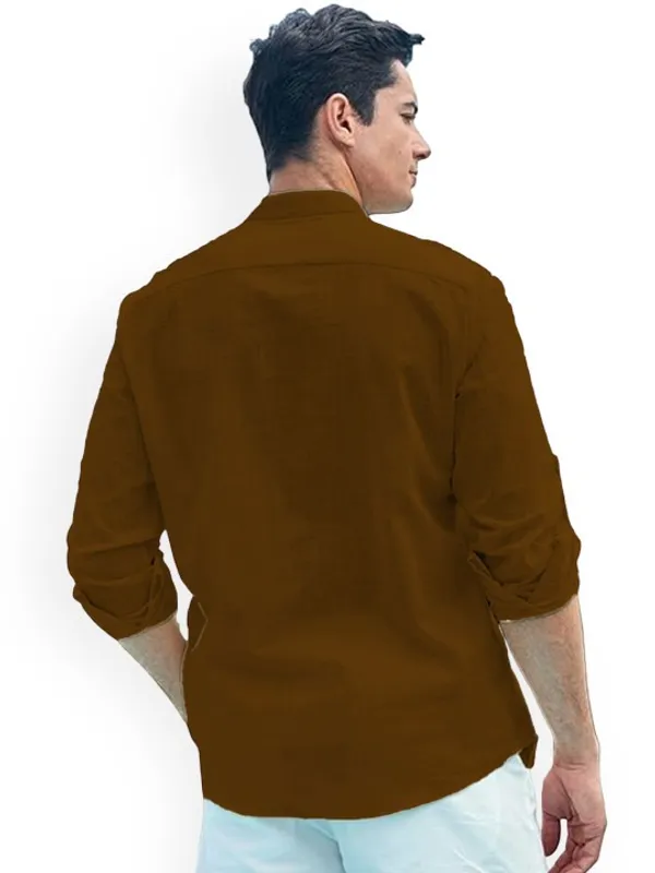 Men's_Mustard_Brown_Long_Sleeve_Henley_Shirt_-_Casual_Cotton_Shirt_With_Button_Placket