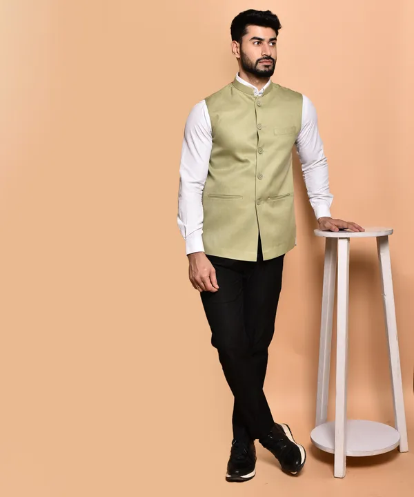 Light_Green_Nehru_Jacket_Waistcoat_For_Men