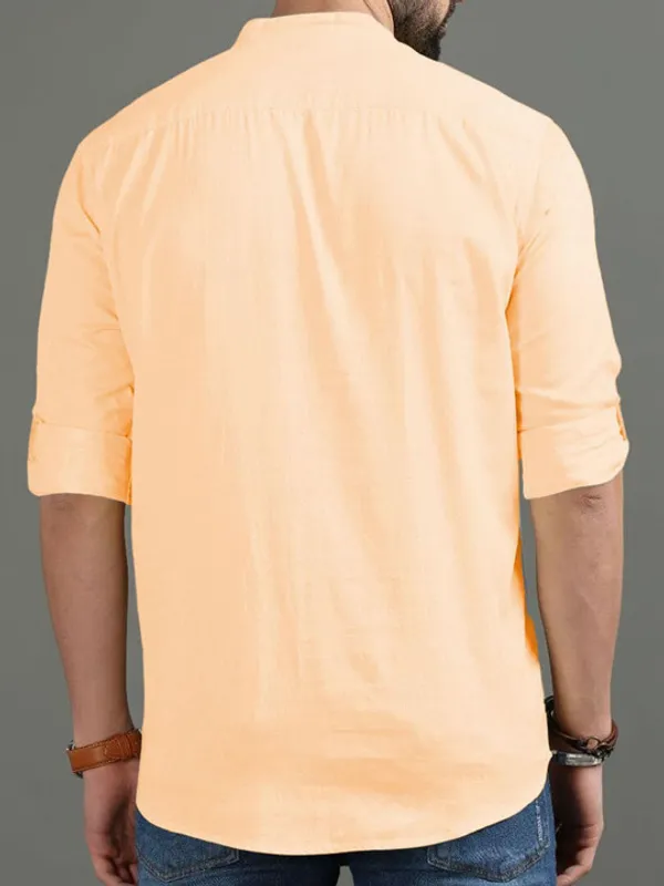 Men's_Orange_Solid_Short_Kurta_With_Mandarin_Collar
