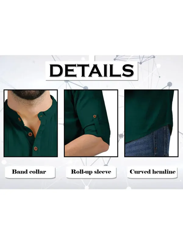 Men's_Bottle_Green_Short_Kurta_With_Mandarin_Collar